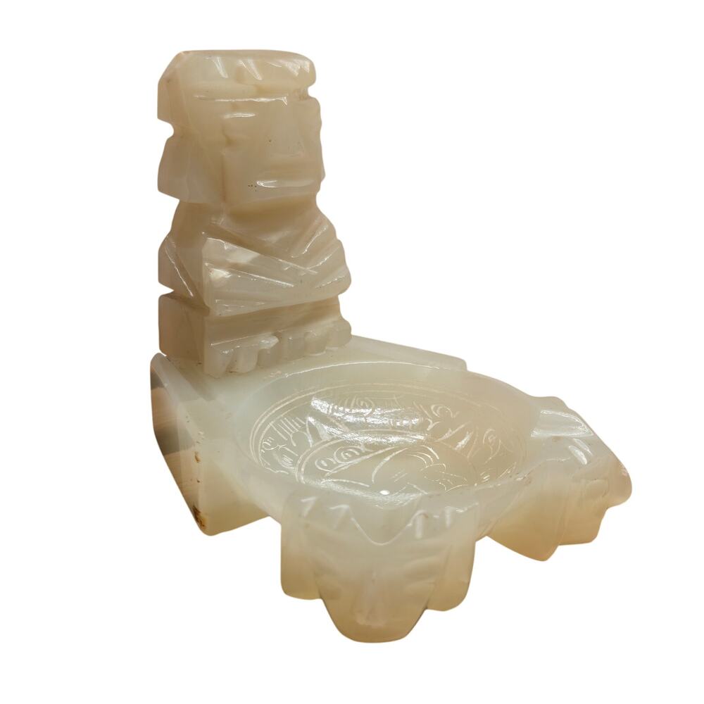 Vintage Hand Carved Onyx Ashtray Art MCM Catchall Trinket Dish